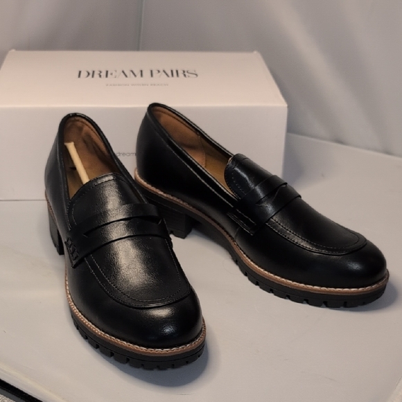 Dream Pairs Shoes - Dream Pairs Black Faux Leather Platform Loafers with Chunky Heels NEW